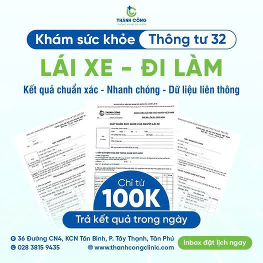 Khám sức khỏe Lái xe / Xin việc / Nhập học / Thông tư 32 / Theo yêu cầu của khách hàng