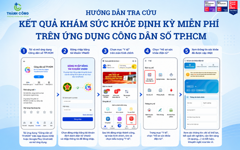 HƯỚNG DẪN TRA CỨU KẾT QUẢ KHÁM SỨC KHỎE ĐỊNH KỲ MIỄN PHÍ TRÊN ỨNG DỤNG CÔNG DÂN SỐ TP.HCM 